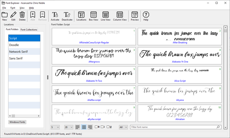 Font Explorer Window Column View